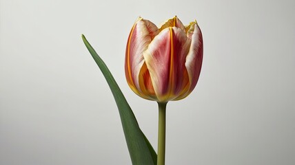 A one stem tulip flower in a white background.