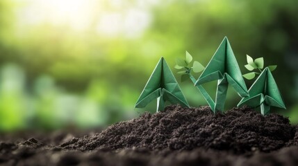 Green grass arrows representing eco friendly progress and sustainable environmental growth trends in an illustration