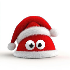 Cute Red Holiday Hat Character with Big Eyes, Fuzzy Texture, Perfect for Christmas, New Year, and Festive Designs