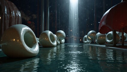 Futuristic lunar habitat with transparent domes and vehicles, showcasing space colonization.
