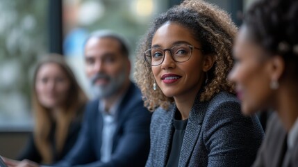 Obraz premium Confident Woman Among Colleagues In A Business Meeting