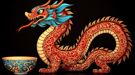 Majestic red dragon art fantasy world digital illustration dark background vibrant colors mythical concept for seo enhancement
