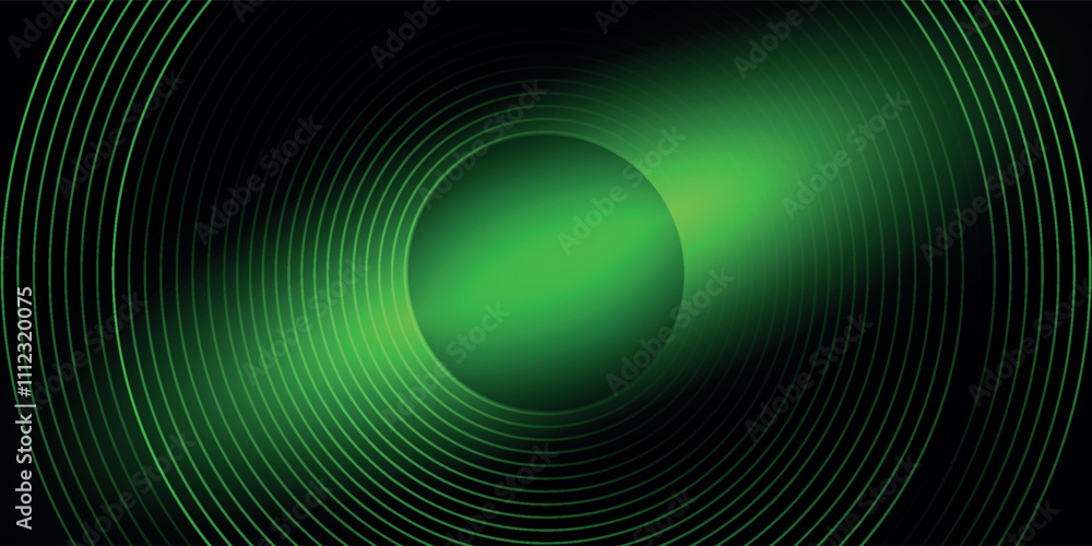 Poster 3d green techno abstract background overlap layer on dark space with glowing circle lines decoration