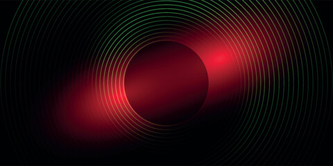 3D green techno abstract background overlap layer on dark space with glowing circle lines decoration. Modern graphic design element future style concept for banner, flyer, card, or brochure cover