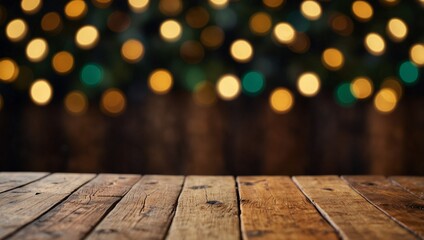 Empty wooden table top with blurred bokeh background for product placement. Product background
