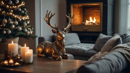 fireplace with christmas decorations A Christmasdecorated living room with a fireplace and tree