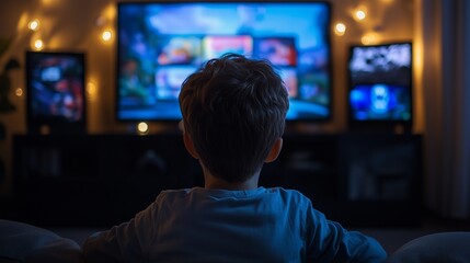 Child watching screens, highlighting online safety concerns.