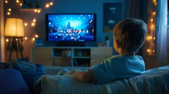 Child watching tv in cozy room, symbolizing need for digital detox.