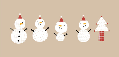 Cute snowman, Christmas holidays. Happy winter snowman character. Flat vector illustration