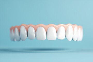 Fototapeta premium Perfect white teeth with healthy gums floating on blue background