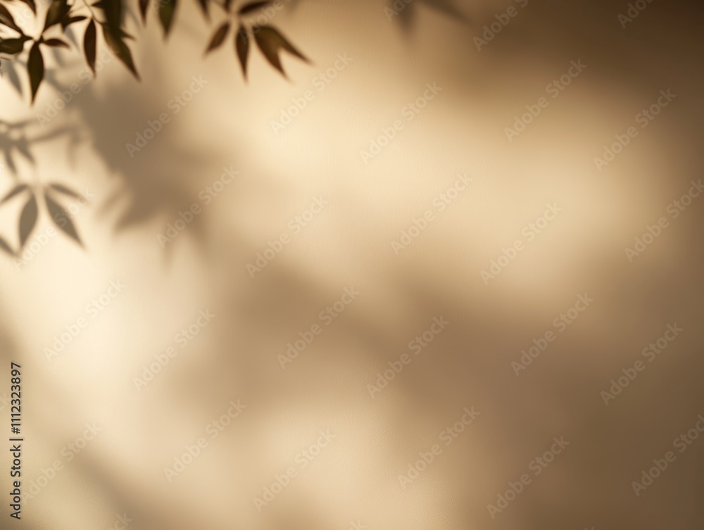 Poster delicate play of light and shadow from palm tree leaves enhances a light cream wall, creating a sere