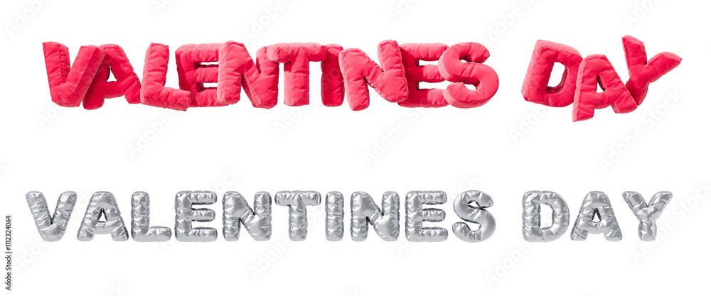 Aufkleber puffy red and silver 'valentine's day' text in 3d rendering style on a white background. isolated de