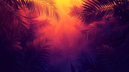 Tropical Palm Leaves Sunset Gradient Background