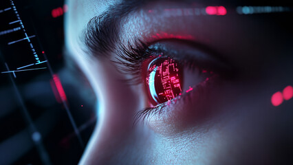 Collection of Privacy,Ai intelligent eye financial insights and energy futures in a neon glow background environment