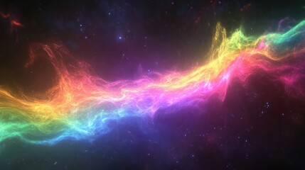 Obraz premium Particle wave with rainbow glow, dark background, flowing digital energy, 