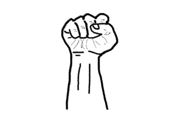 Minimalistic logo of a clenched fist, symbolizing strength and protest, on a clean white background. Abstract design of a raised fist, representing resistance and solidarity, suitable activism logos