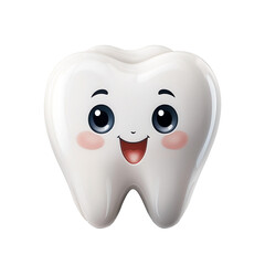 Cute kawaii style cartoon tooth with a happy expression, healthy and cheerful, isolated on transparent background, ideal for dental health education and creative designs