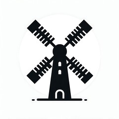 Black silhouette of a windmill on a white background.