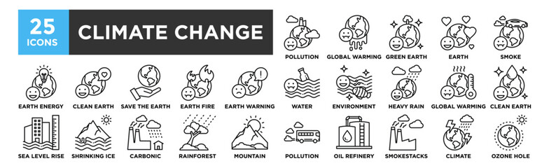 Climate Change icon collection set. Containing design Pollution, Global Warming, Green Earth, Earth, Smoke