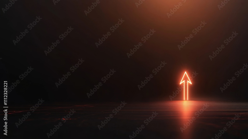 Poster A glowing orange arrow points upward against a black backdrop with abstract digital lines, representing progress and innovation while providing copy space on the left