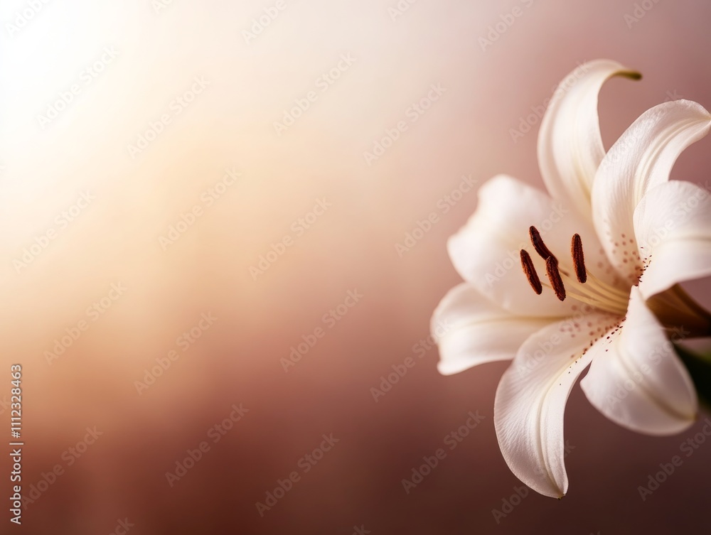 Leinwandbilder a delicate white lily blooms in soft natural light with a plain background, offering a serene atmosp