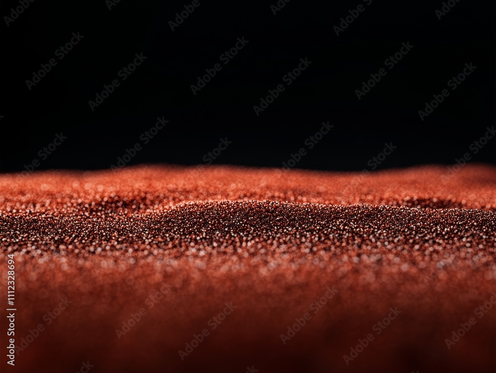 Poster a close-up of shimmering red particles on a dark surface evokes a futuristic atmosphere, enhanced by
