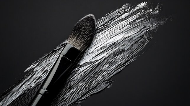 Black Makeup Brush and Silver Swatch