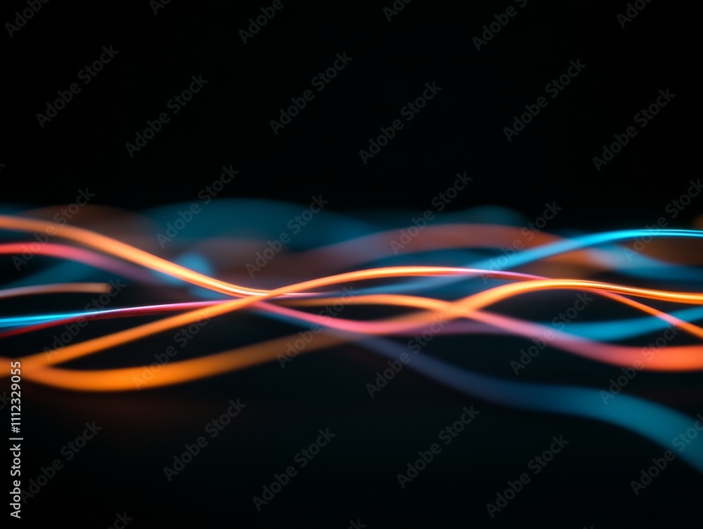 Poster vibrant beams of blue and orange light intersect with each other, forming an eye-catching compositio