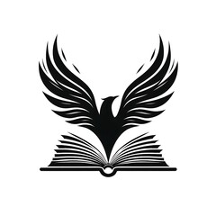 A stylized phoenix rising from an open book.