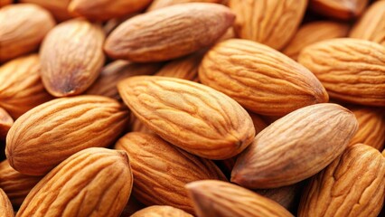 Fototapeta premium Close up macro shot of whole almonds, almonds, nuts, healthy, snack, organic, food, macro, texture, natural, close-up, raw