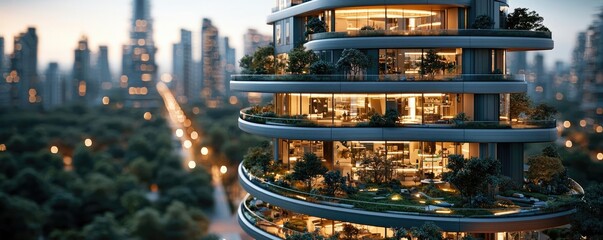 Modern architectural building with greenery, showcasing urban lifestyle and design.