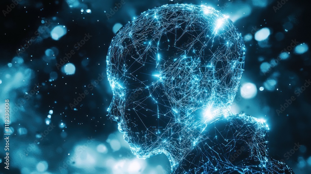Poster exploring the future of ai digital consciousness and technology in abstract art environments