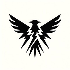 Obraz premium Stylized black bird with wings and lightning motifs.