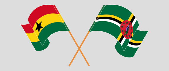 Crossed and waving flags of Ghana and Dominica. Vector illustration