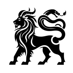 Obraz premium Stylized lion with a serpent, emblematic design.