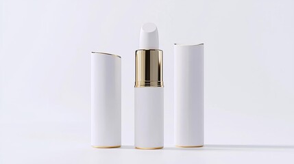 Elegant White Lipstick Tubes Gold Accents Beauty Product Mockup Cosmetic Packaging