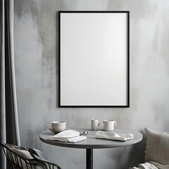Blank Frame Mockup In Room Interior. 3d Illustration. Mock up concept.