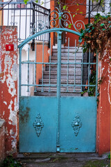 Vintage blue metal gates in Istanbul