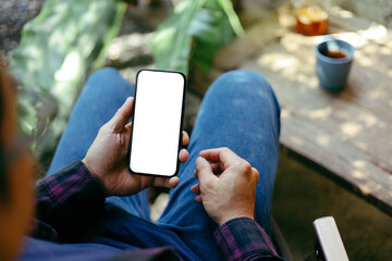 Mobile phone blank white screen mockup.texting using cell phone.background empty space for advertise.work people contact marketing business,technology