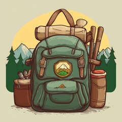 Packed backpack for hiking adventure.
