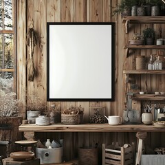 Blank Frame Mockup In Room Interior. 3d Illustration. Mock up concept.