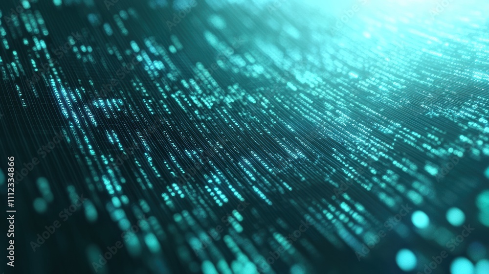 Poster abstract background with glowing blue data streams and particles in motion.