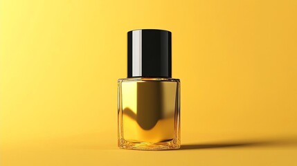 Luxury Gold Perfume Bottle on Yellow Background