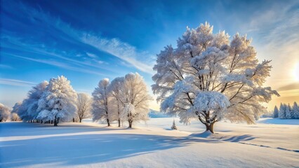 Obraz premium Snow covered trees in a stunning winter landscape, Trees, snow, winter, panorama, landscape, cold, frozen, white, scenic, beautiful