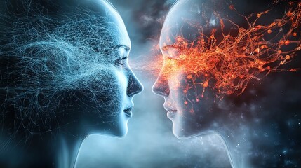 A ceasefire agreement bringing peace and resolution to the conflict. Abstract representation of human minds connecting through energy and neural pathways