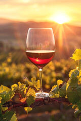 glass of wine against the backdrop of vineyards Generative AI