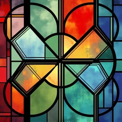 Geometric Stained Glass T-Shirt Design, Abstract Art Print with Vibrant Colors and Artistic Lines