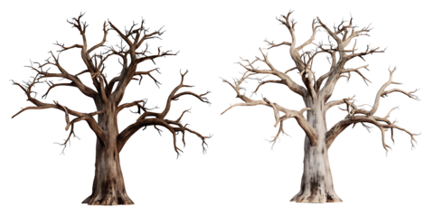 old dead spooky trees isolated on white background.AI GENERATED