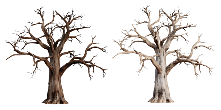 old dead spooky trees isolated on white background.AI GENERATED