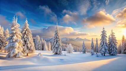 Obraz premium Snow-covered trees in a breathtaking winter panorama, winter, snow, trees, landscape, cold, nature, frost, white, peaceful
